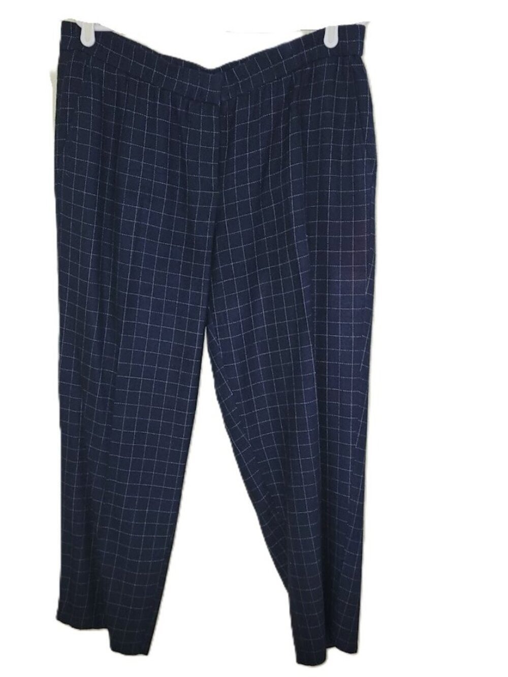 Eileen Fisher Pants Tussah Silk Midnight Blue Plaid Ankle Women’s Size Large